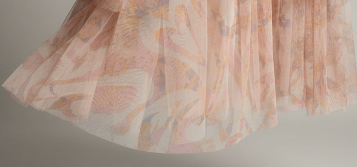 Pink tulle Dress Embroidered with Shiny Hearts