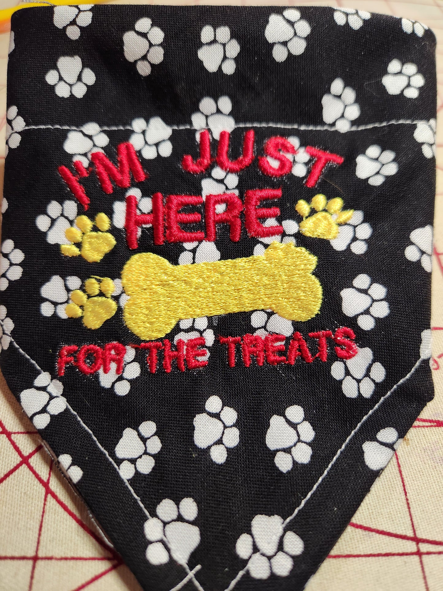 I'm Just here for the treats Embroidered Dog Bandana
