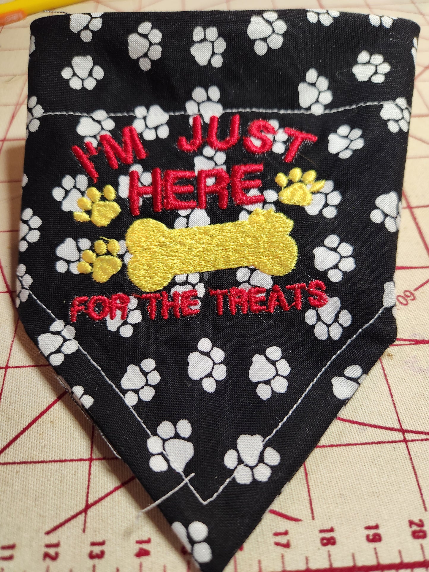 I'm Just here for the treats Embroidered Dog Bandana