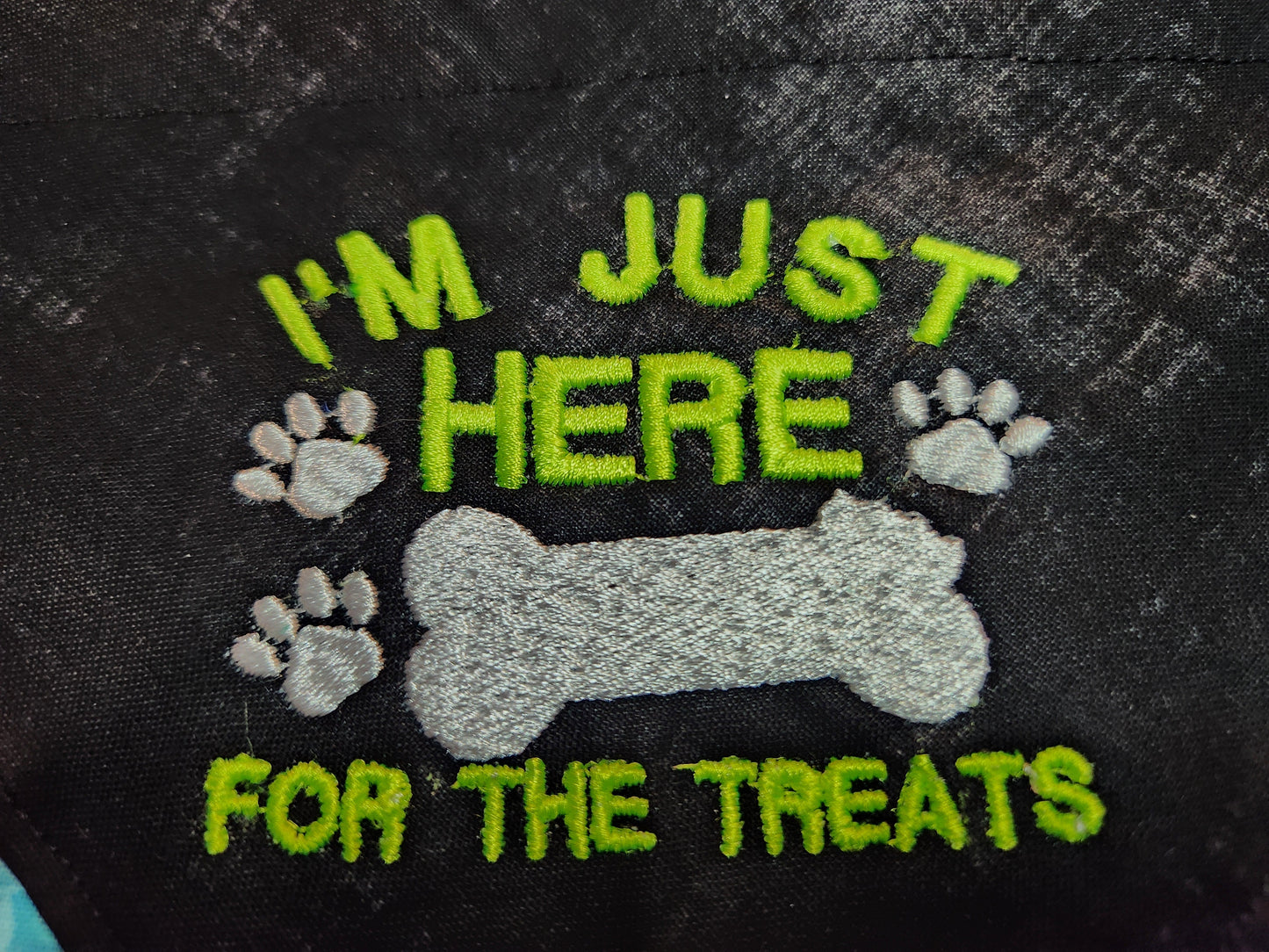 I'm Just here for the treats Embroidered Dog Bandana