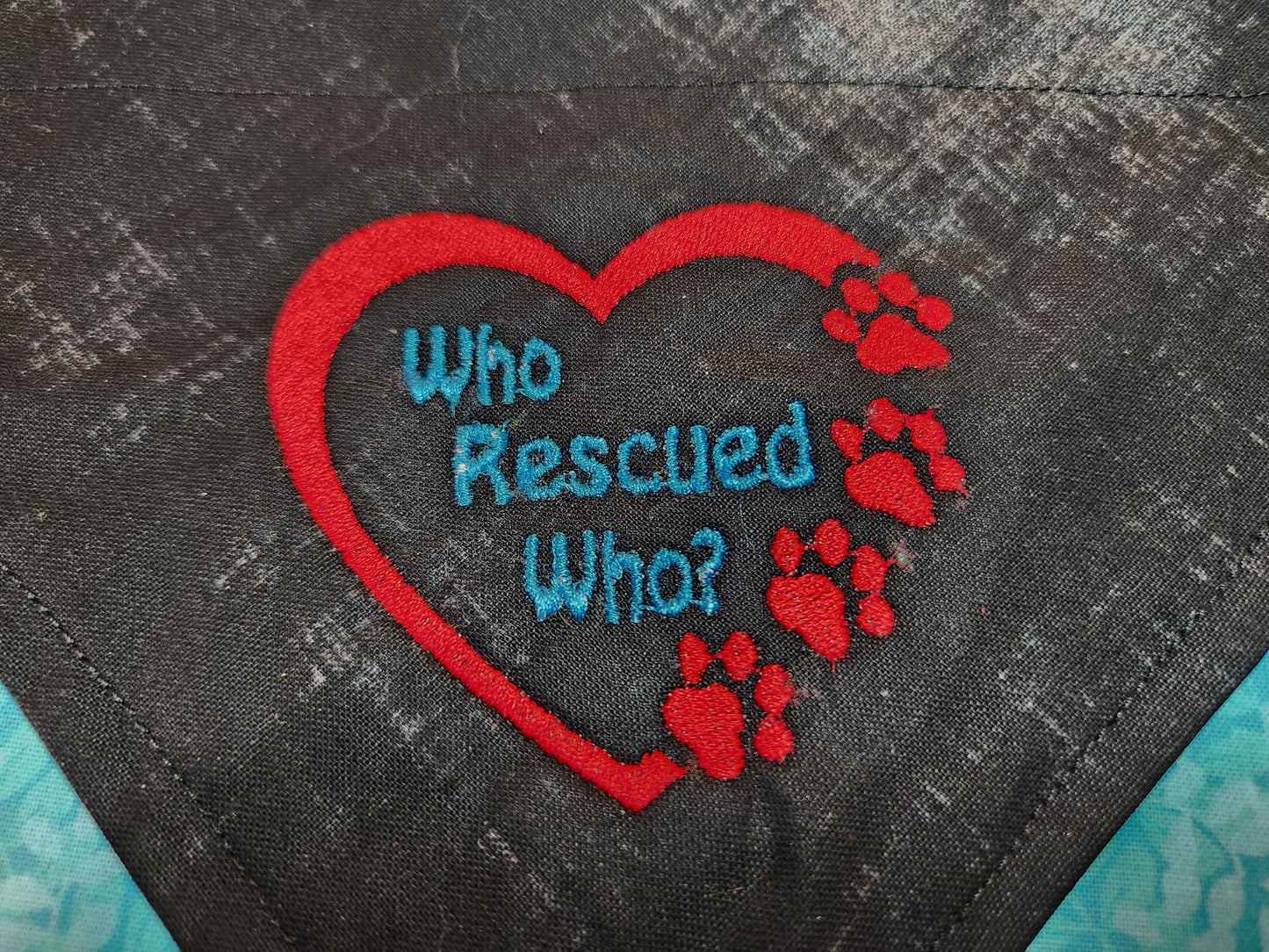 Who Rescued Who? Embroidered Dog Bandana
