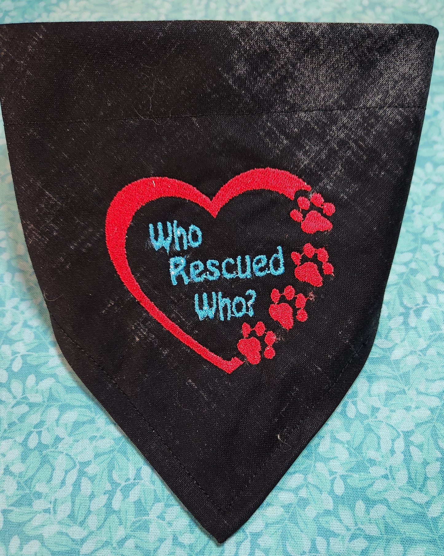 Who Rescued Who? Embroidered Dog Bandana