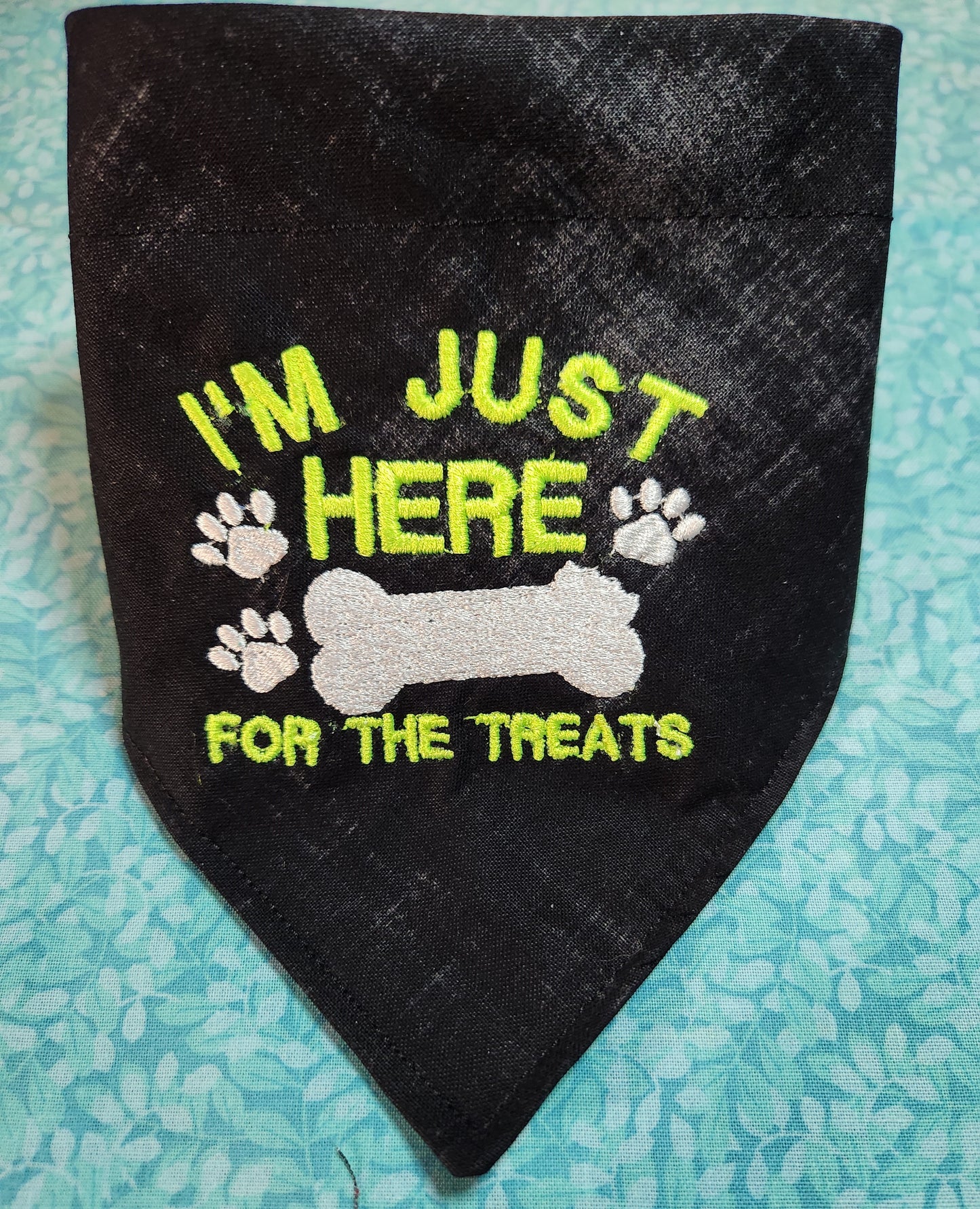I'm Just here for the treats Embroidered Dog Bandana