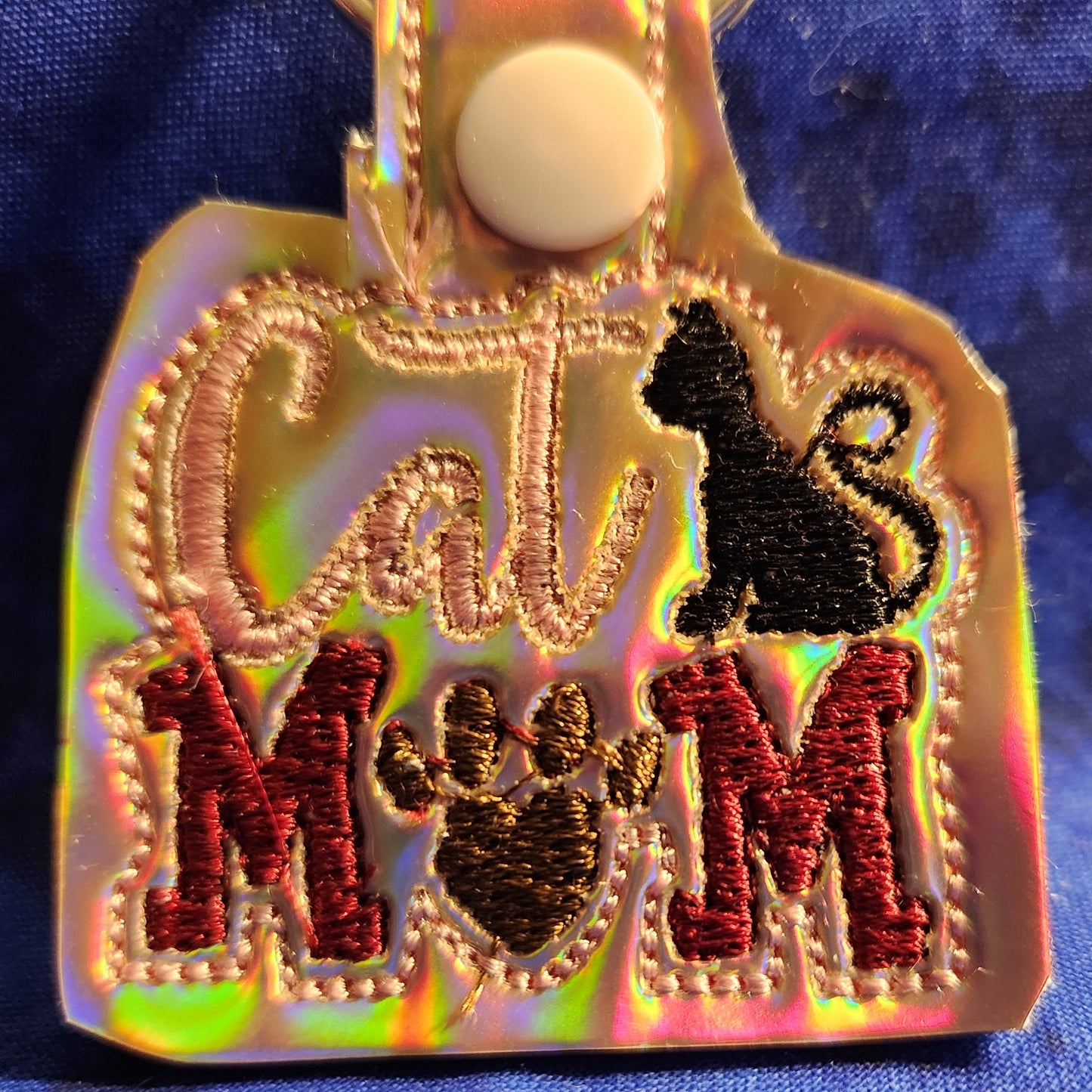 Cat mom Embroidered Holographic Keychain