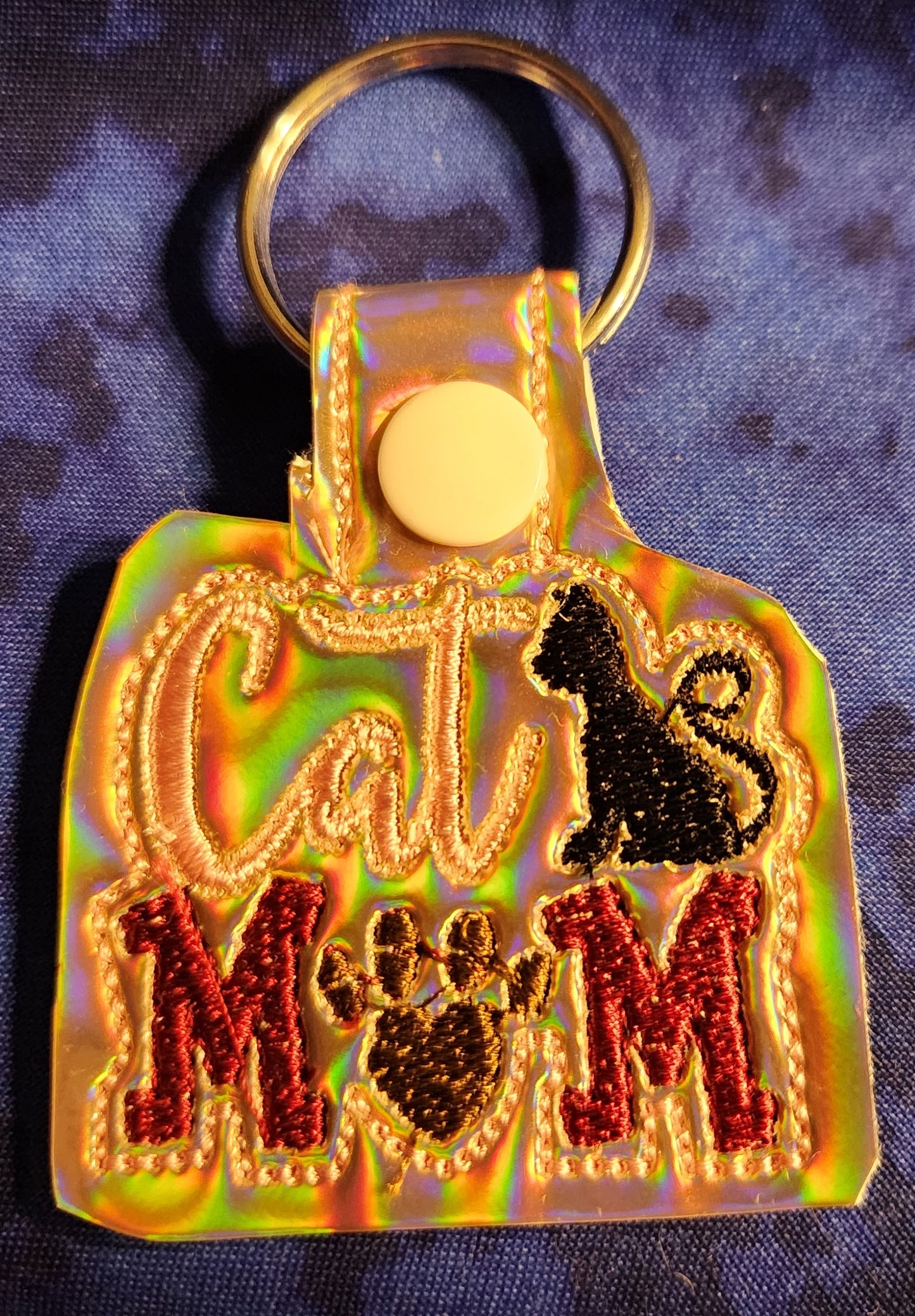 Cat mom Embroidered Holographic Keychain
