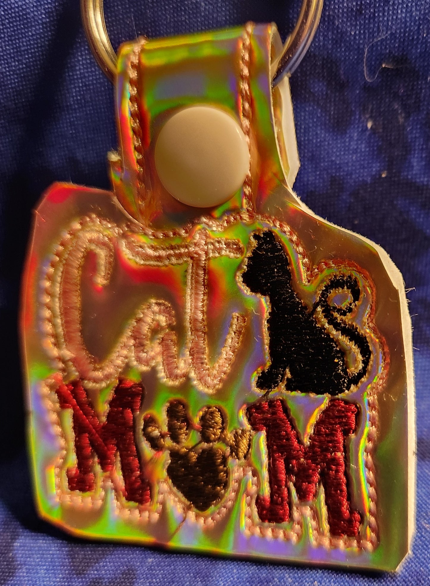 Cat mom Embroidered Holographic Keychain