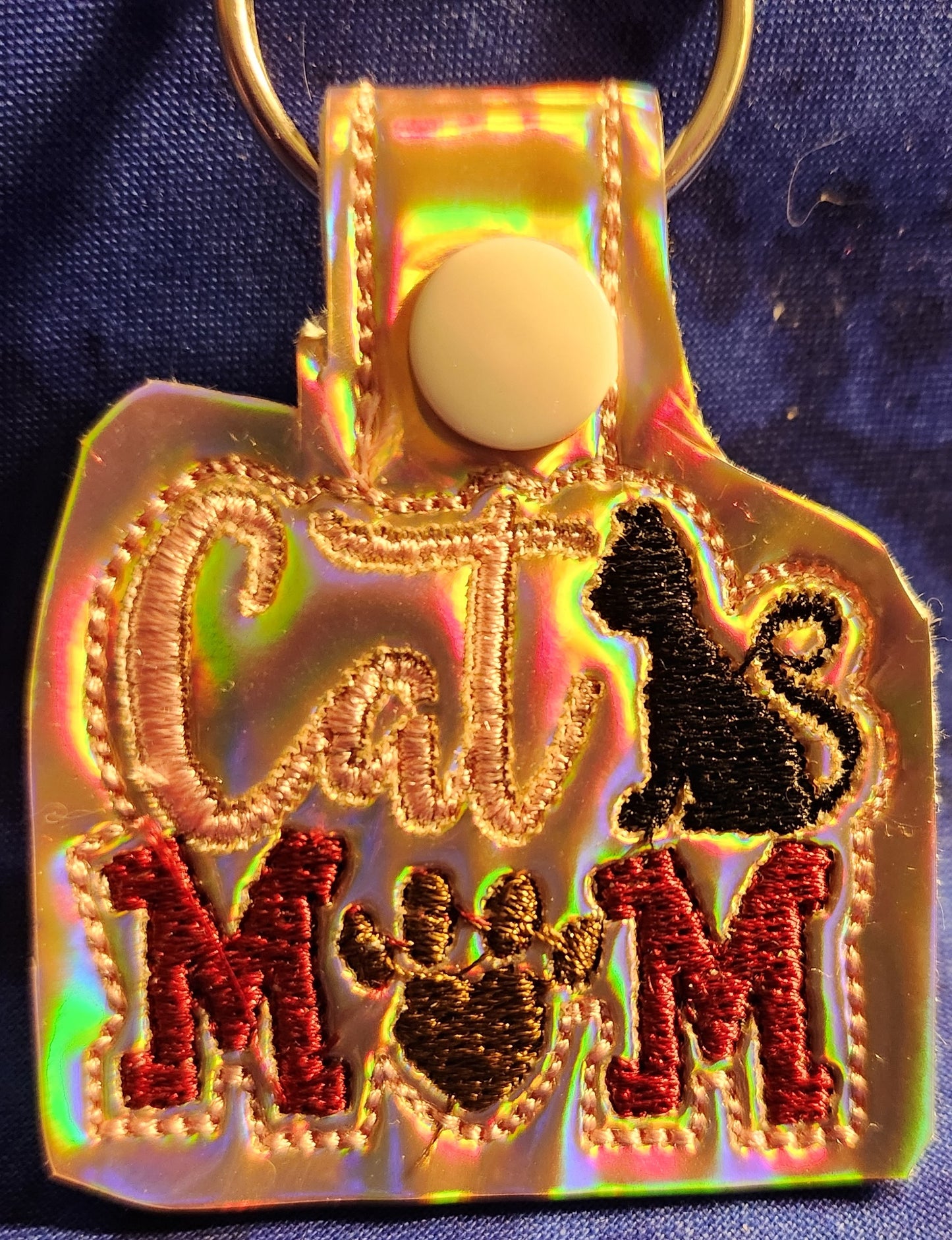 Cat mom Embroidered Holographic Keychain