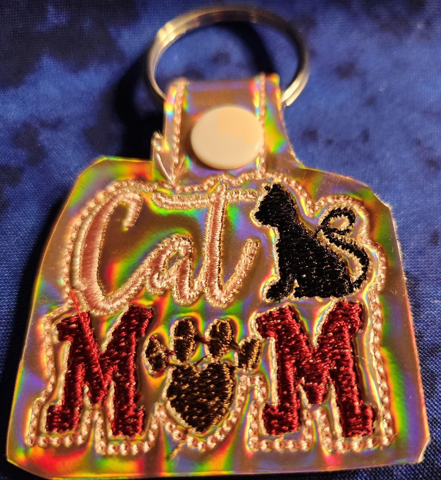 Cat mom Embroidered Holographic Keychain