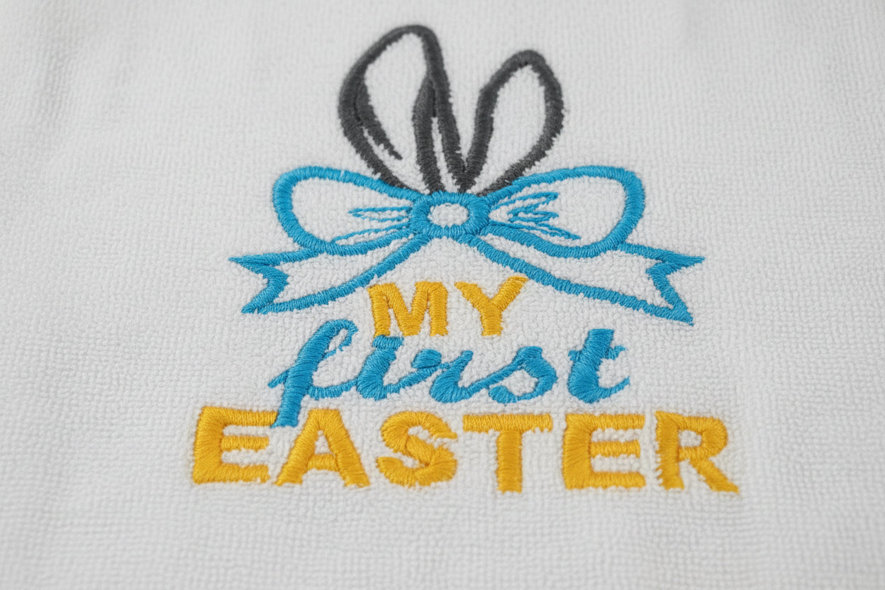 Embroidered My First Easter Bib with Bunny Ears and Blue Bow- Infant size