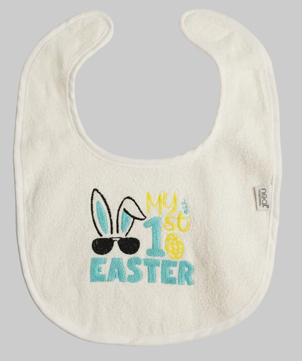Embroidered My First Easter Bib Bunny with Sunglasses - Blue Infant size