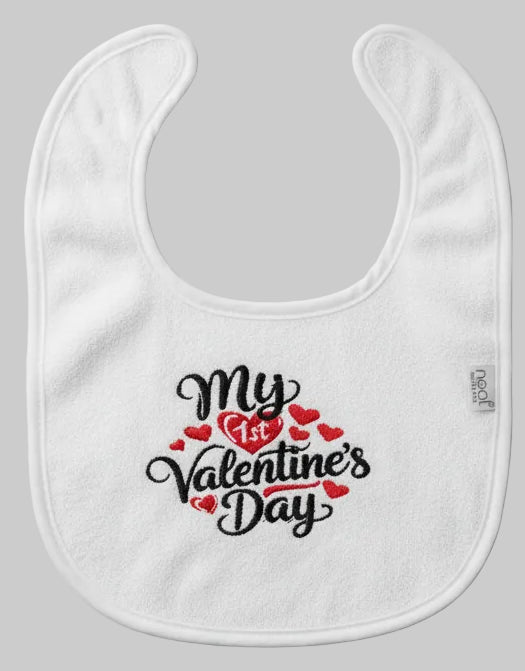 Embroidered My First Valentines Day Bib Red and Black Infant size