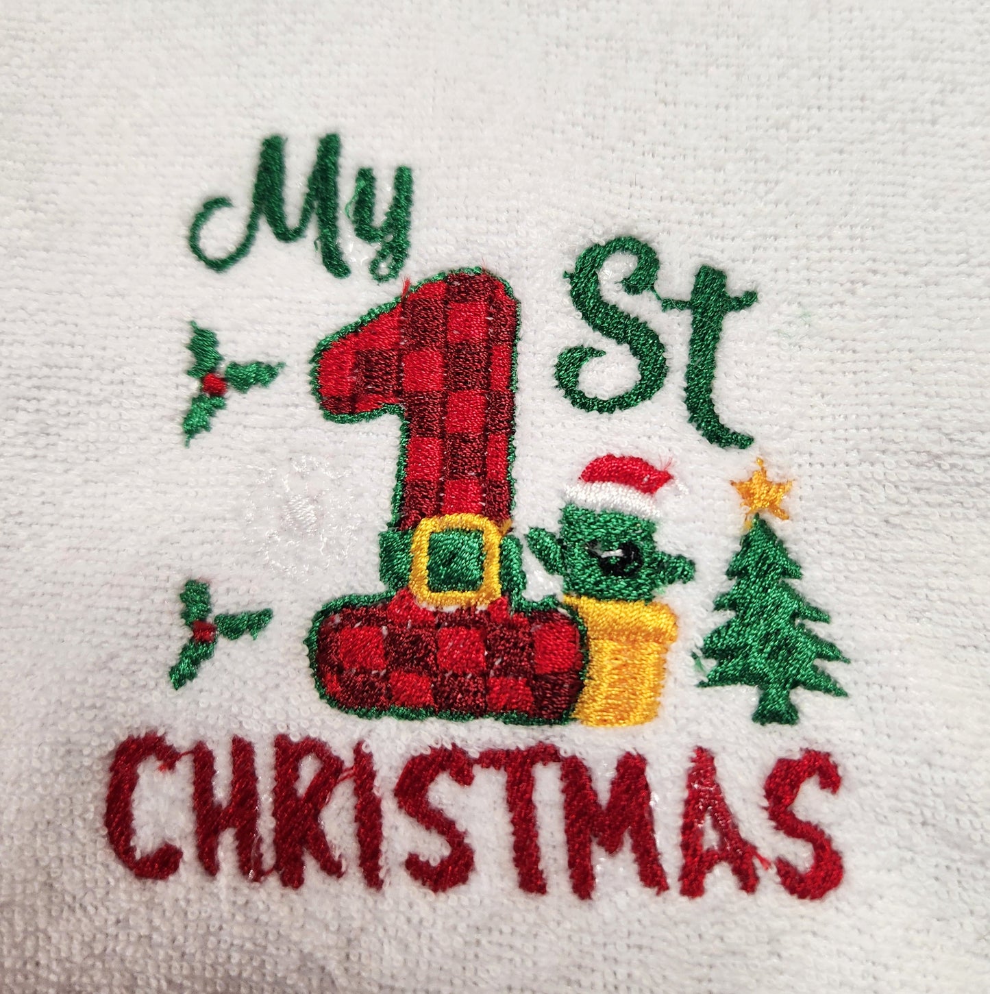Embroidered My First Christmas with Festive Cactus- 3+ Months