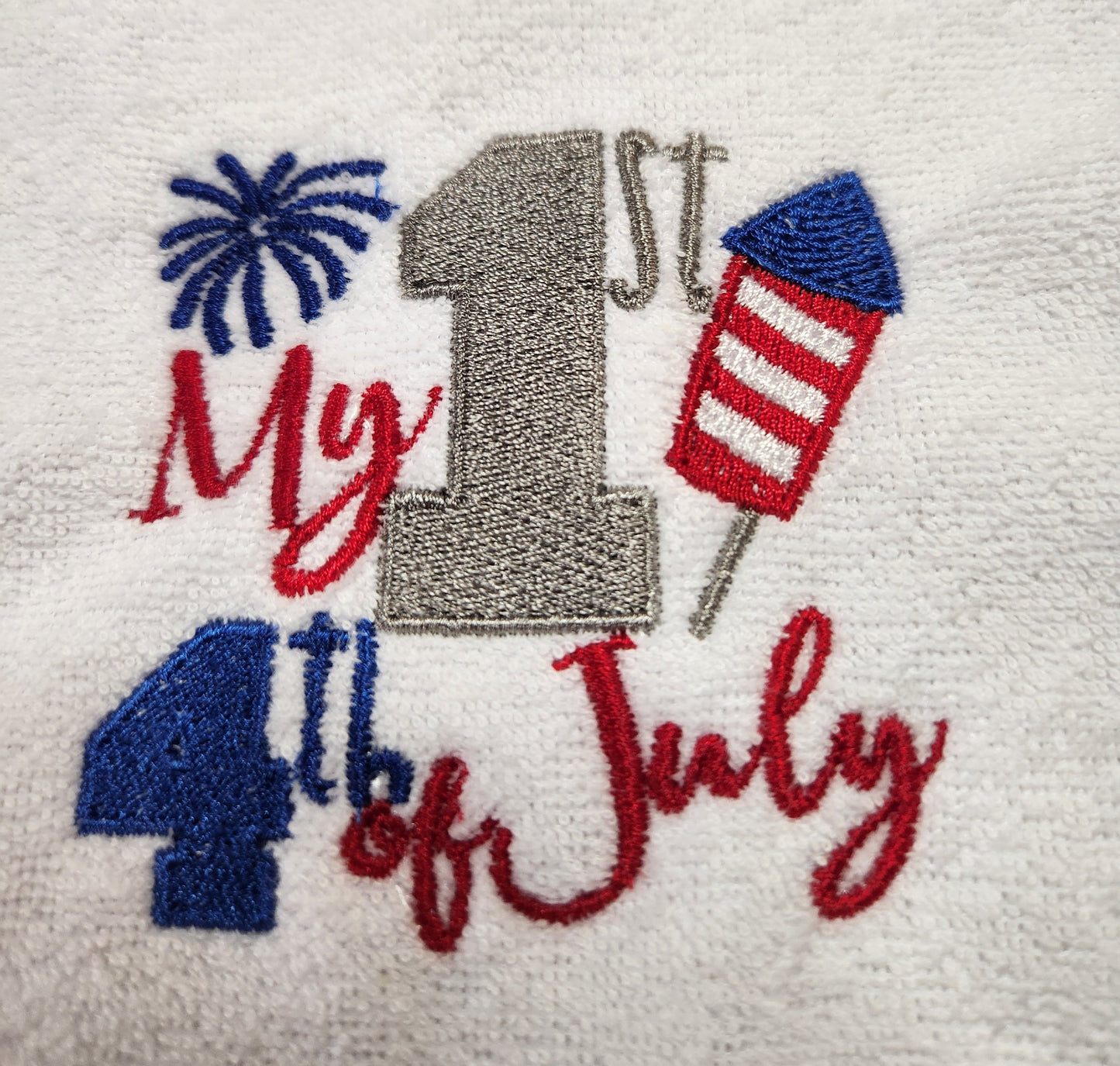 Embroidered My First 4th of July Bib with Rocket and Fireworks - 3+ Months