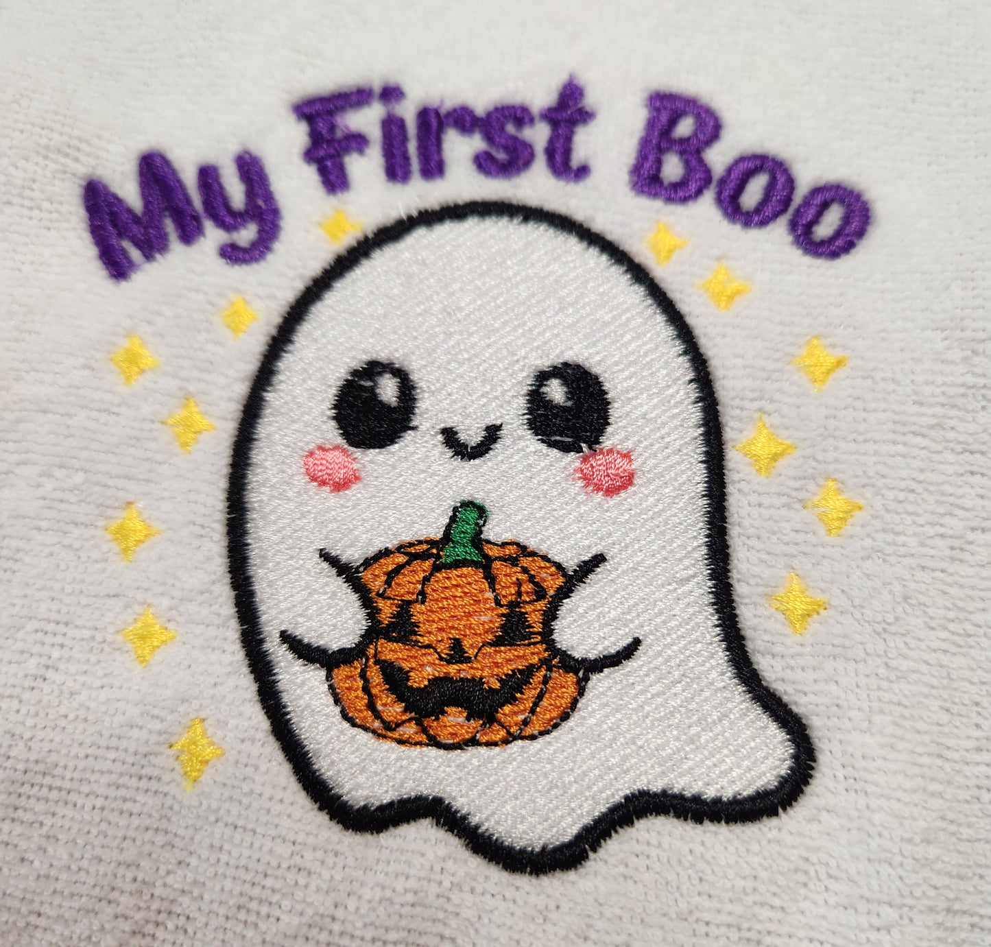 Embroidered My First Halloween Bib with Playful "My First Boo" Ghost - 3+ Months