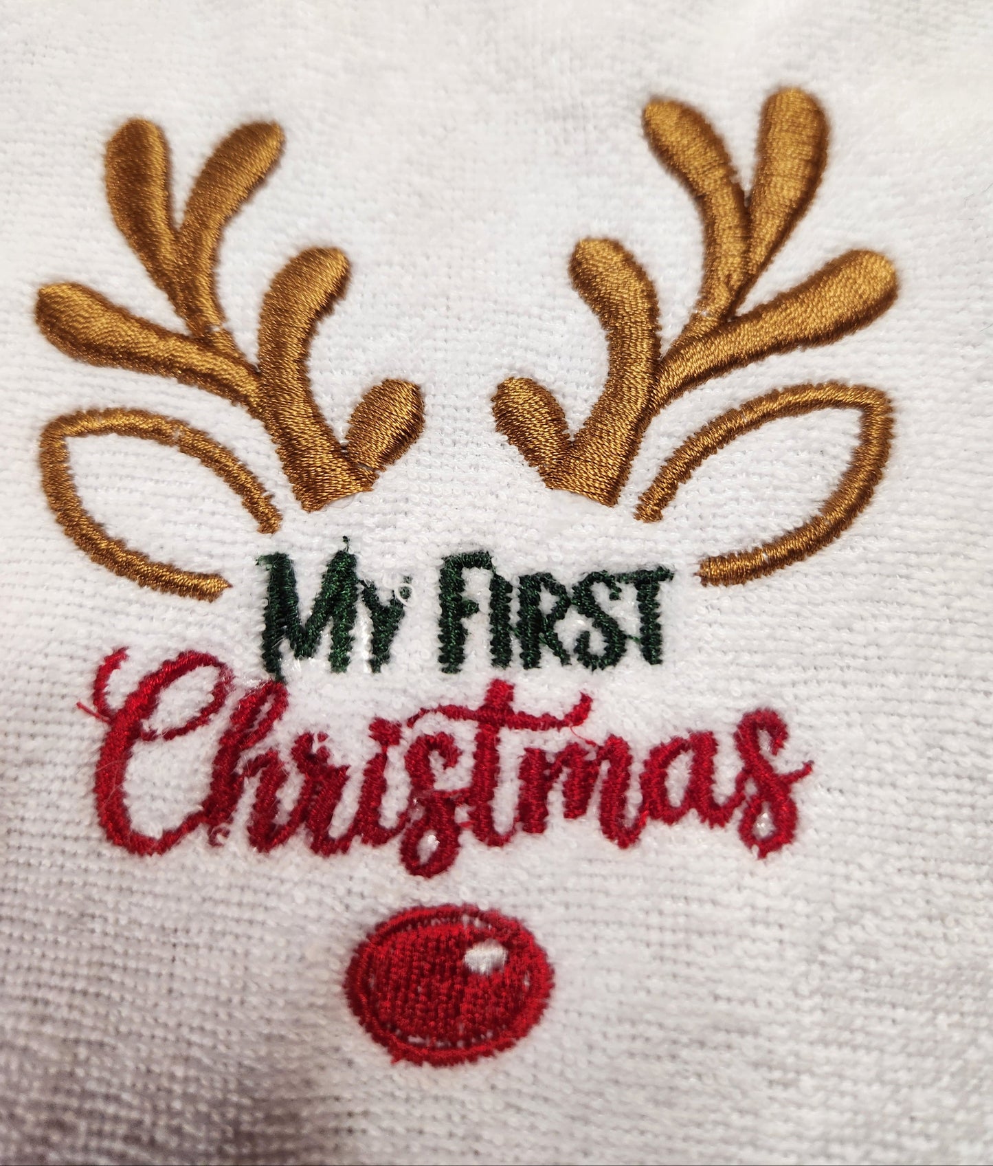 Embroidered My First Christmas with Deer Antlers - 3+ Months