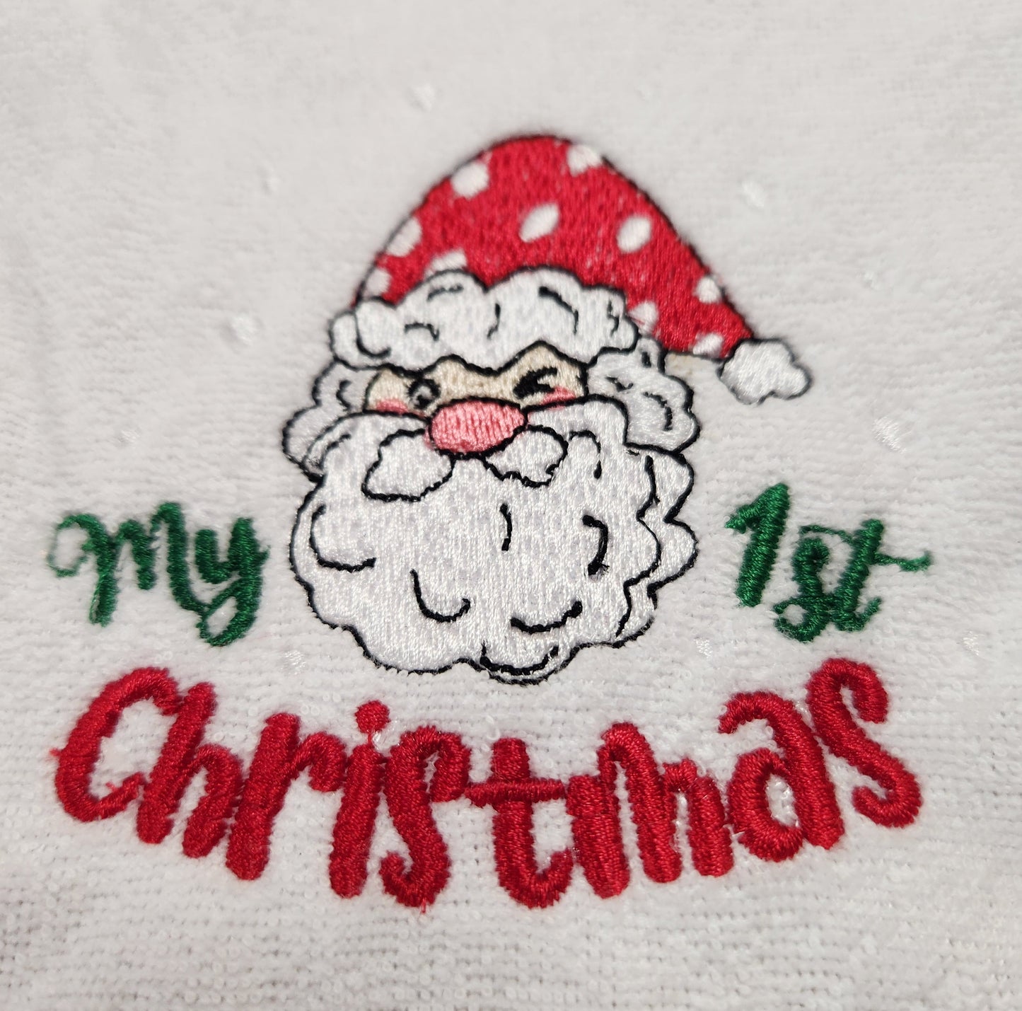 Embroidered My First Christmas with Santa face - 3+ Months