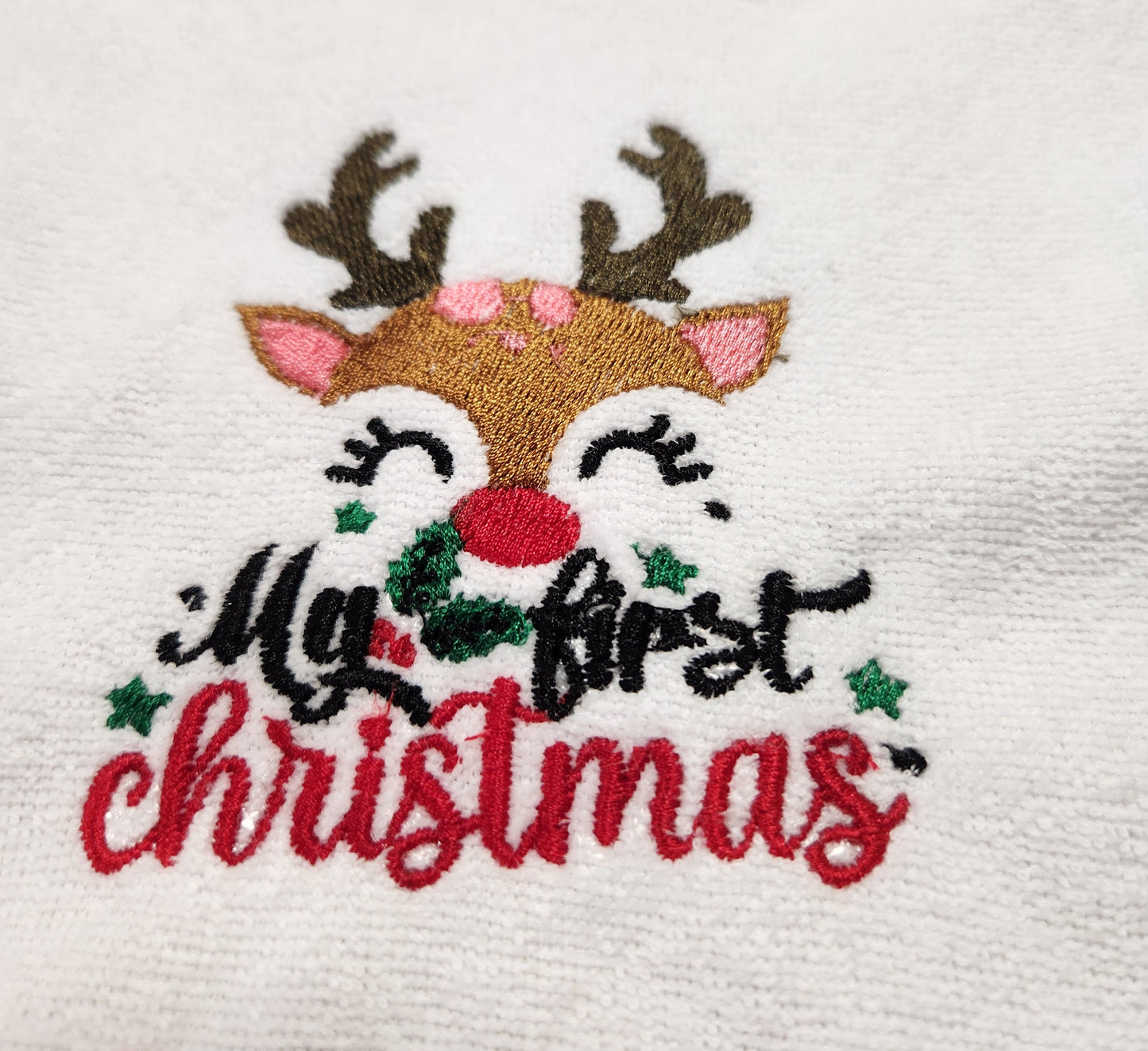 Embroidered My First Christmas with Festive Deer - 3+ Months