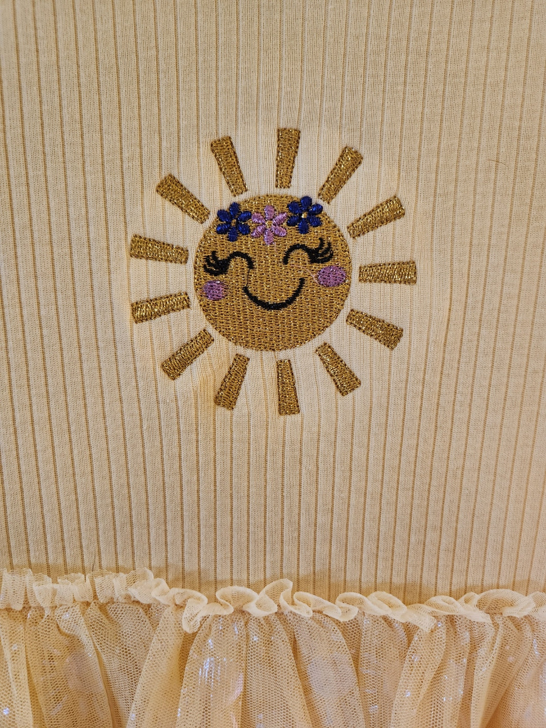 Girls Light Yellow Embroidered Smiling Sunshine Dress