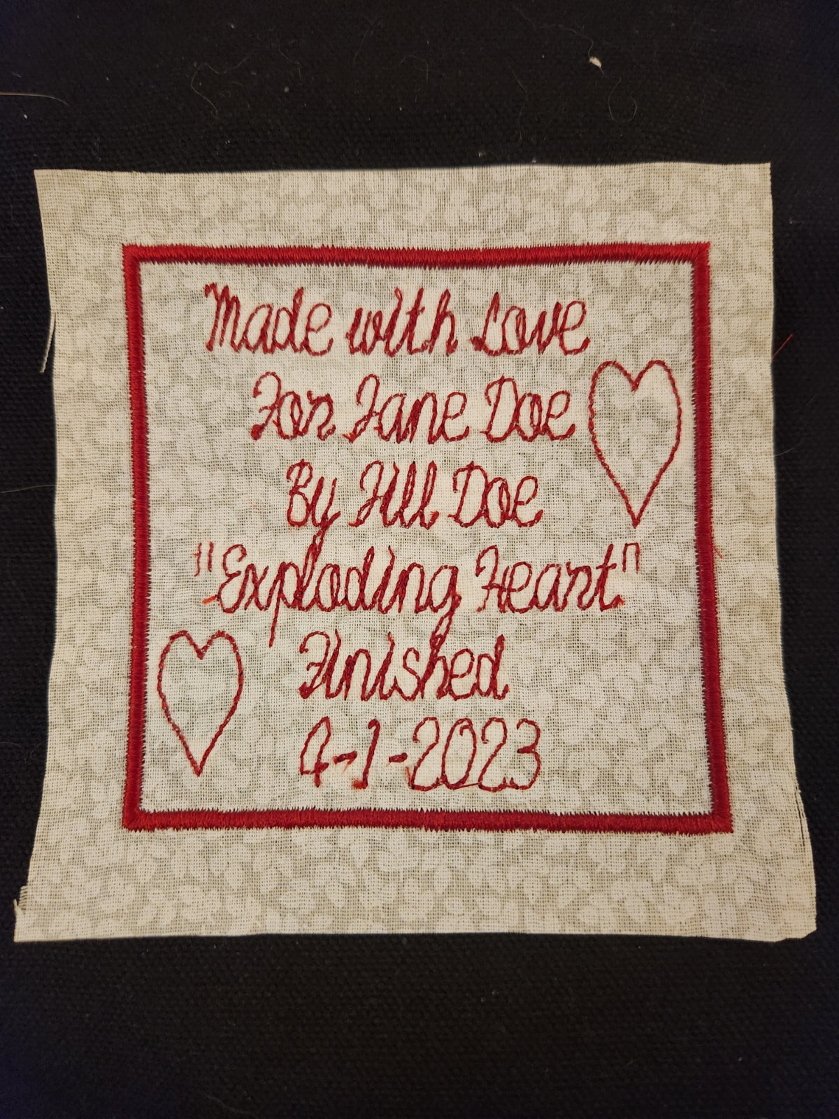 Custom Embroidered Quilt Label