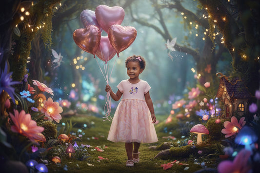 Pink tulle Dress Embroidered with Shiny Hearts