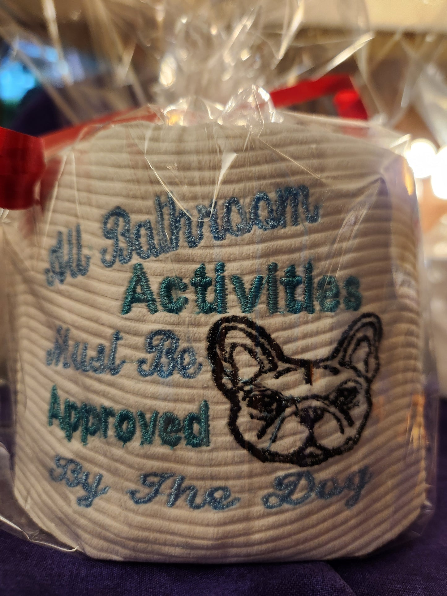 All Bathroom Activities Must be approved....French Bull Dog Embroidered toilet paper