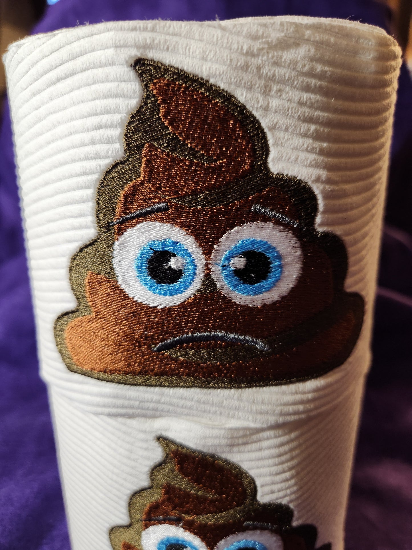 Frowning Poop Emoji Embroidered toilet paper