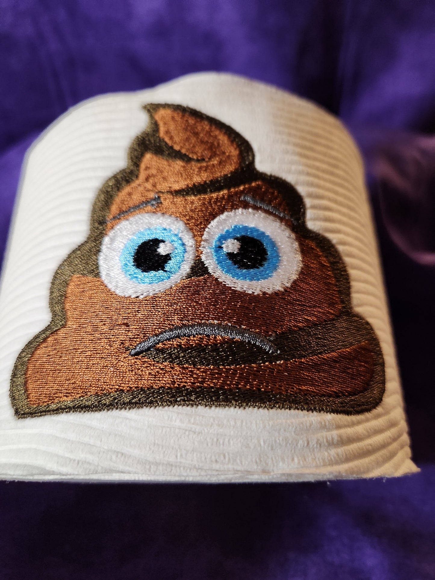 Frowning Poop Emoji Embroidered toilet paper