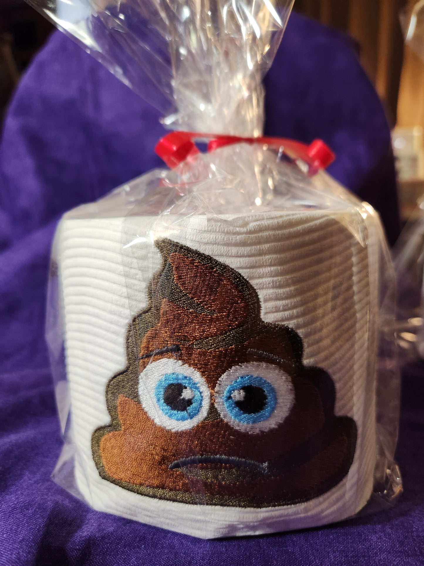 Frowning Poop Emoji Embroidered toilet paper