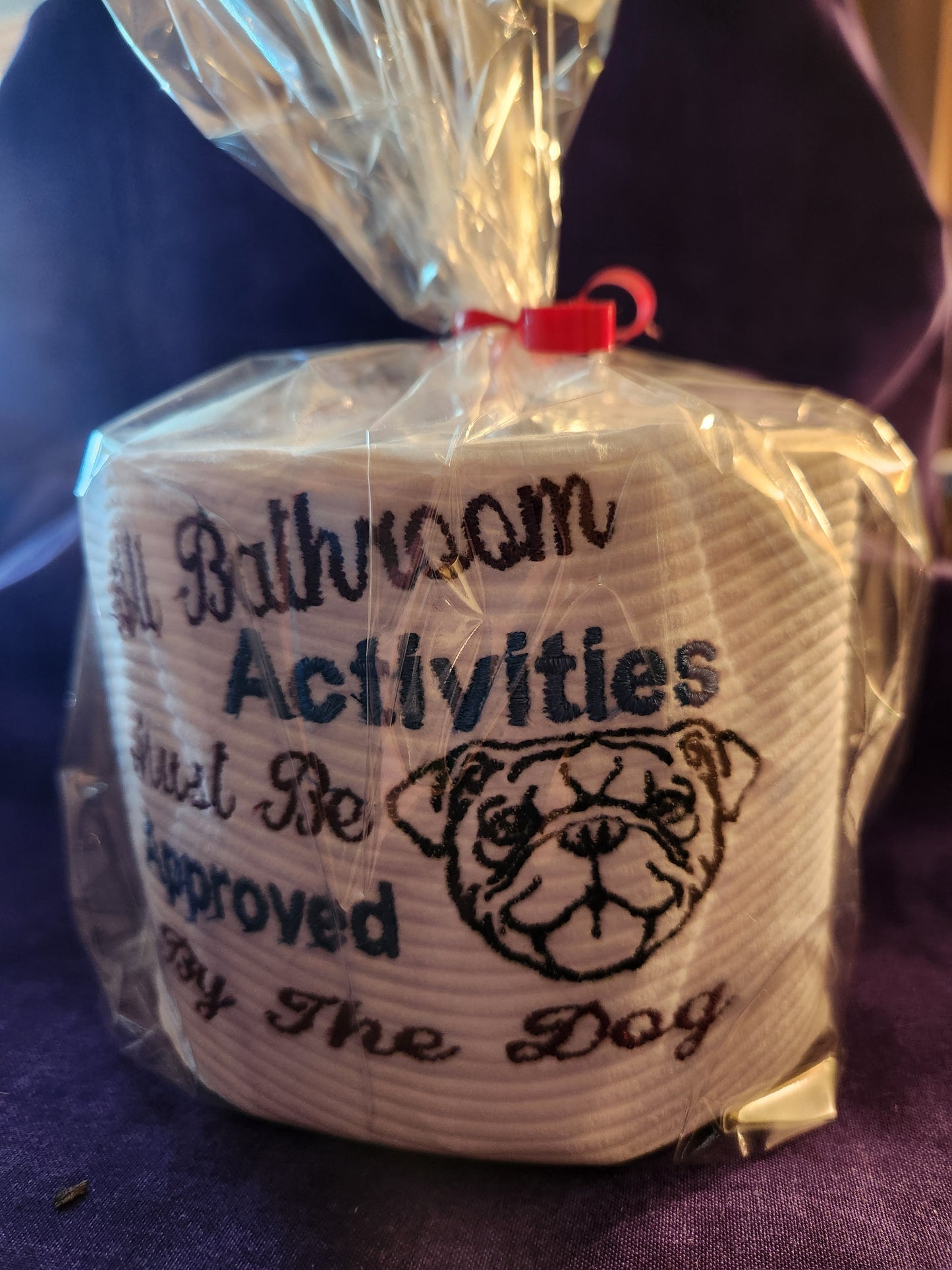 All Bathroom Activities Must be approved...English Bulldog Embroidered Toilet paper