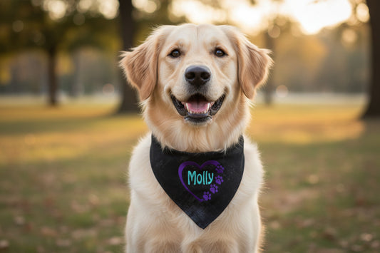 Custom Embroidered Dog Bandana with Heart and Name
