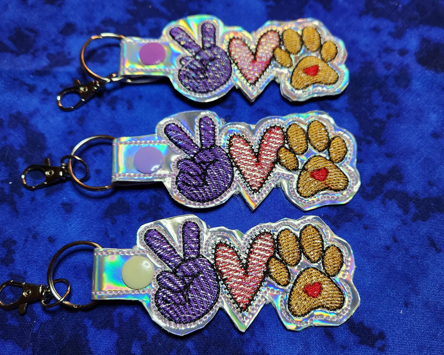 Peace Love and "paws" Embroidered Key chain.
