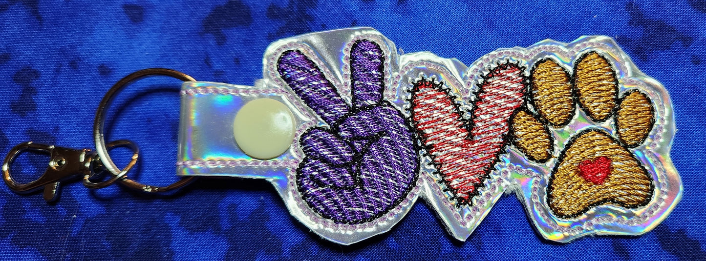 Peace Love and "paws" Embroidered Key chain.