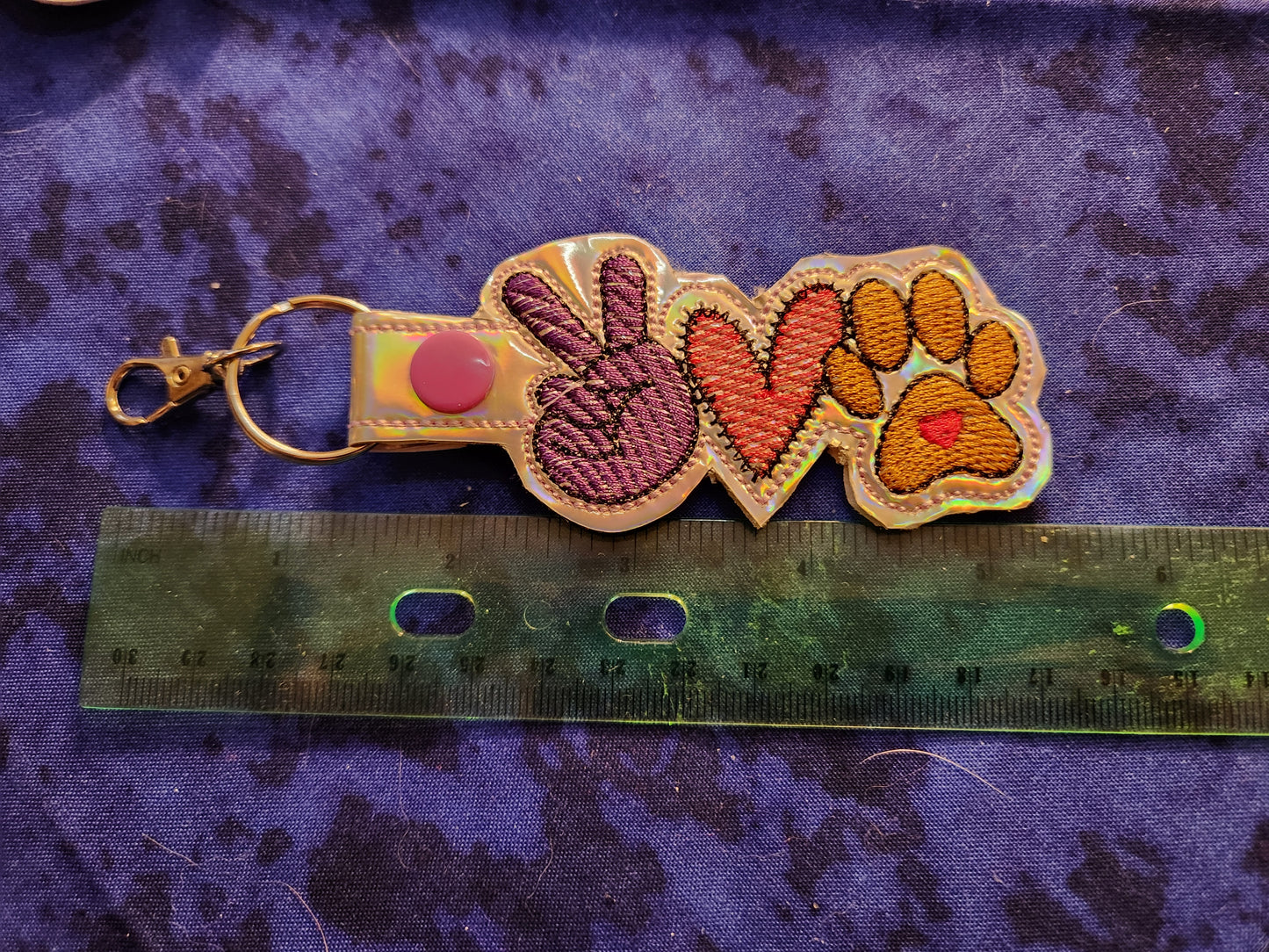 Peace Love and "paws" Embroidered Key chain.