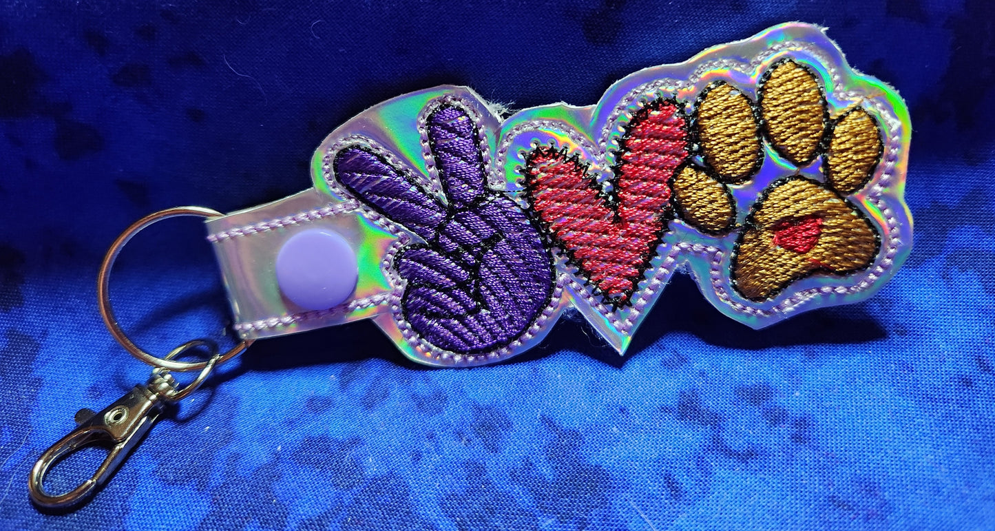 Peace Love and "paws" Embroidered Key chain.