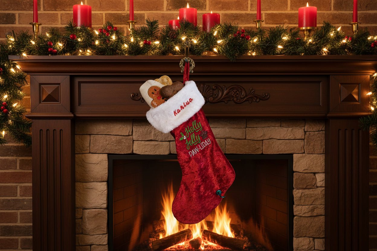 Christmas Pet Stockings with Custom Name embroidered
