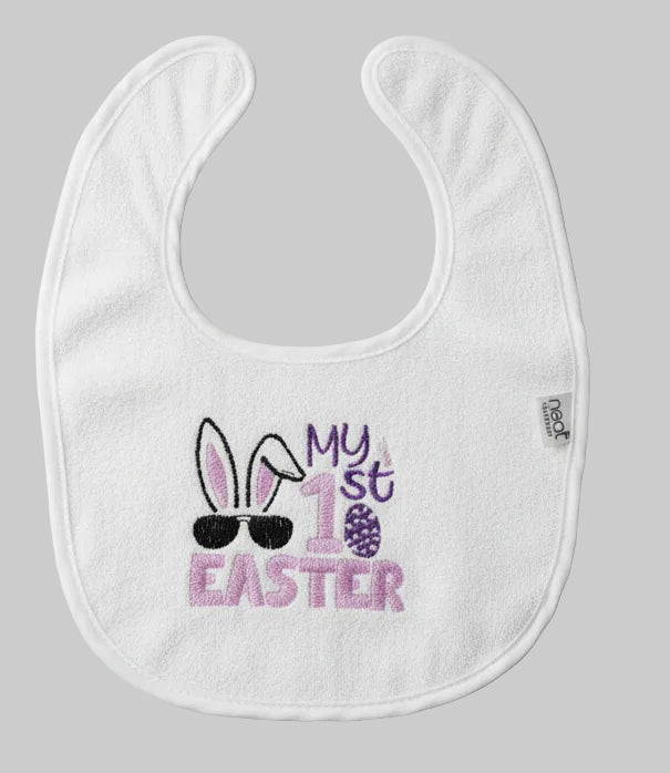Embroidered My First Easter Bib Bunny with Sunglasses-Pink Infant size