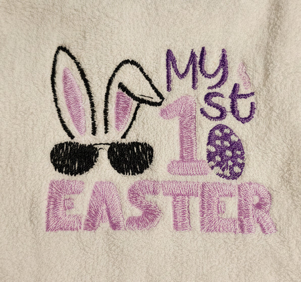Embroidered My First Easter Bib Bunny with Sunglasses-Pink Infant size