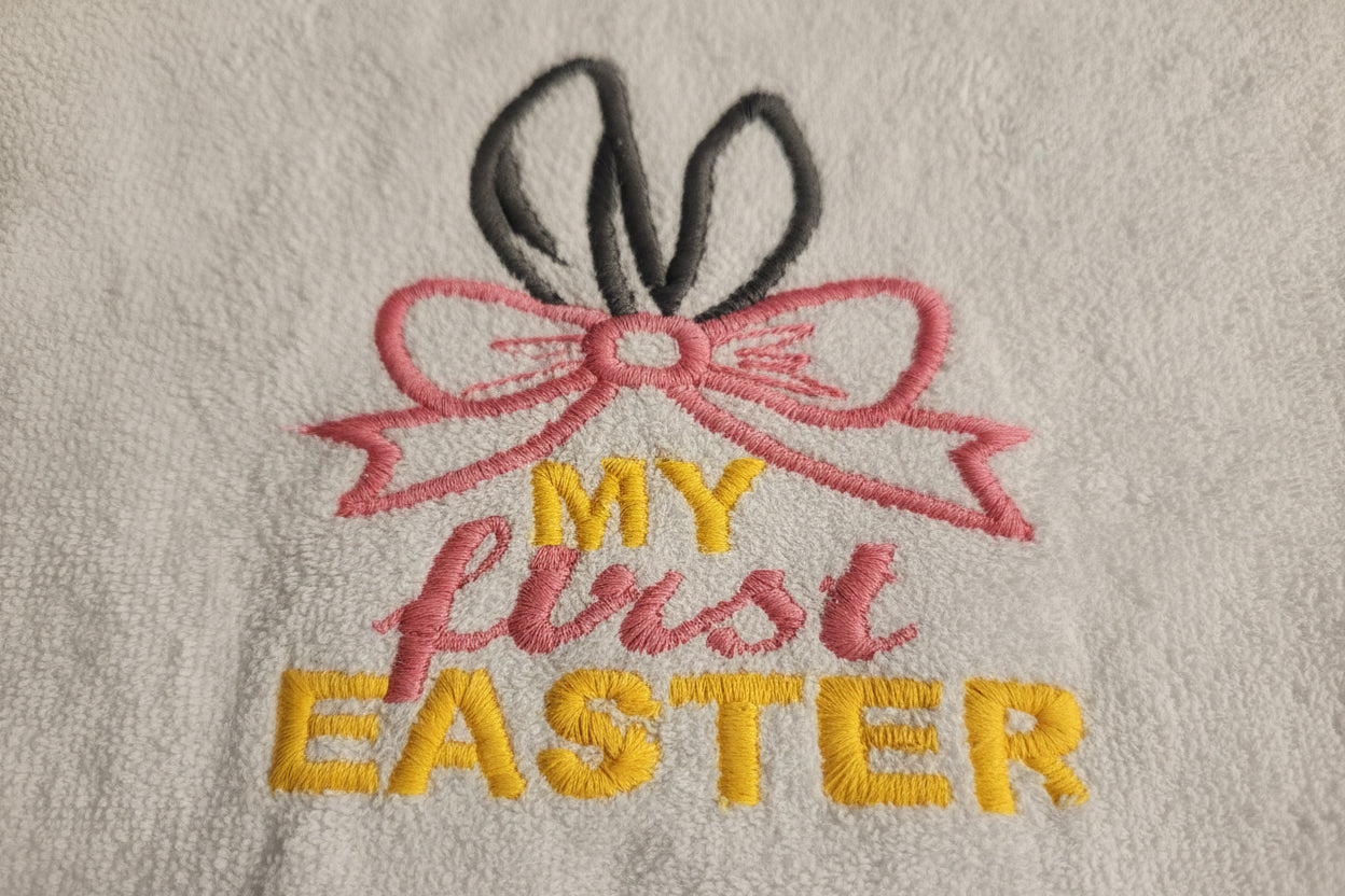 Embroidered My First Easter Bib with Bunny Ears with Pink Bow Infant size