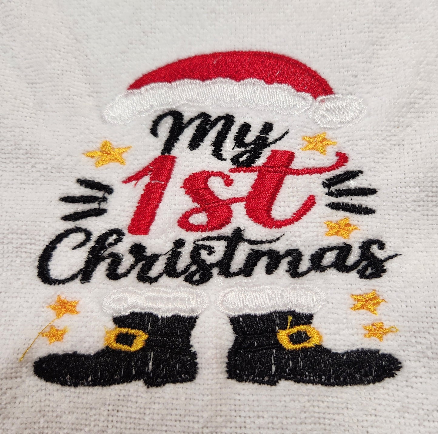 Embroidered My First Christmas with Santa Hat and Boots - 3+ Months