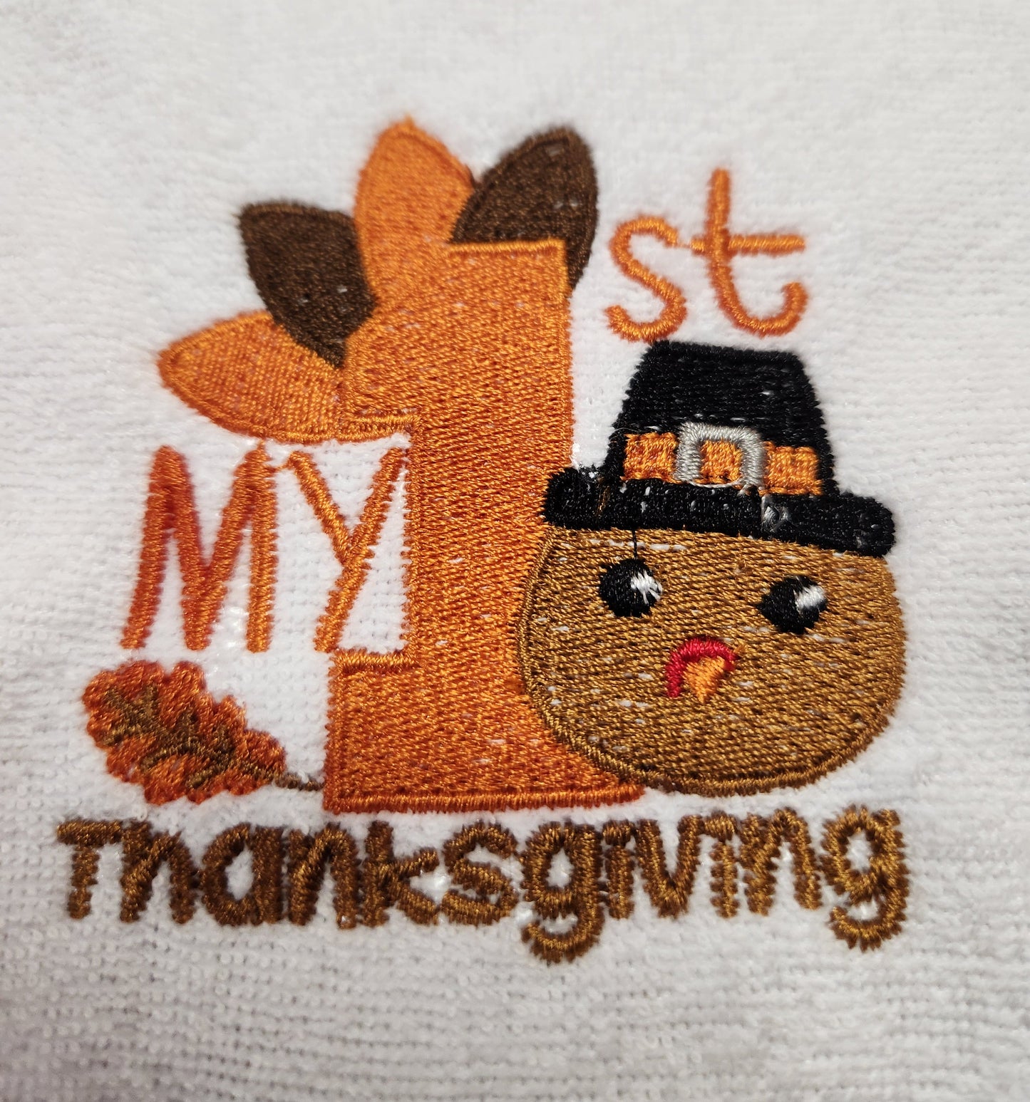 Embroidered My First Thanksgiving Bib With Festive Turkey - 3+ Months