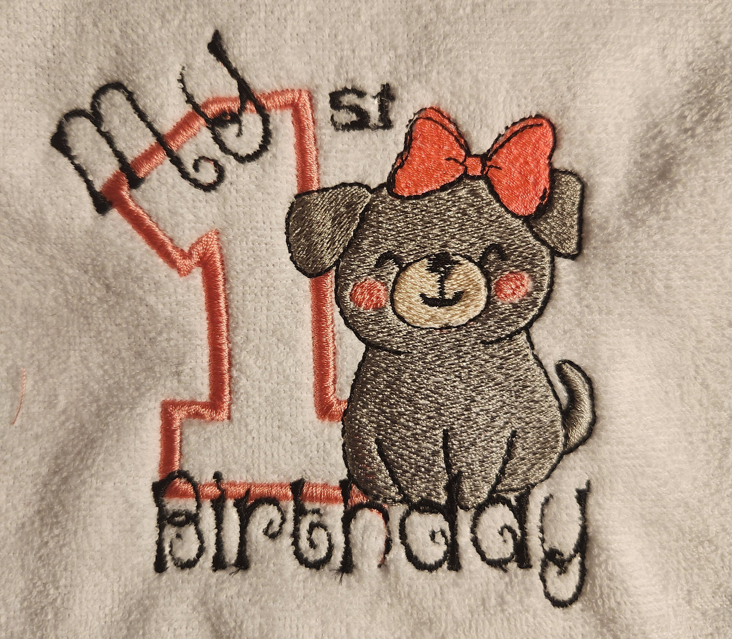 Embroidered My First Birthday Bib-Pink with Puppy