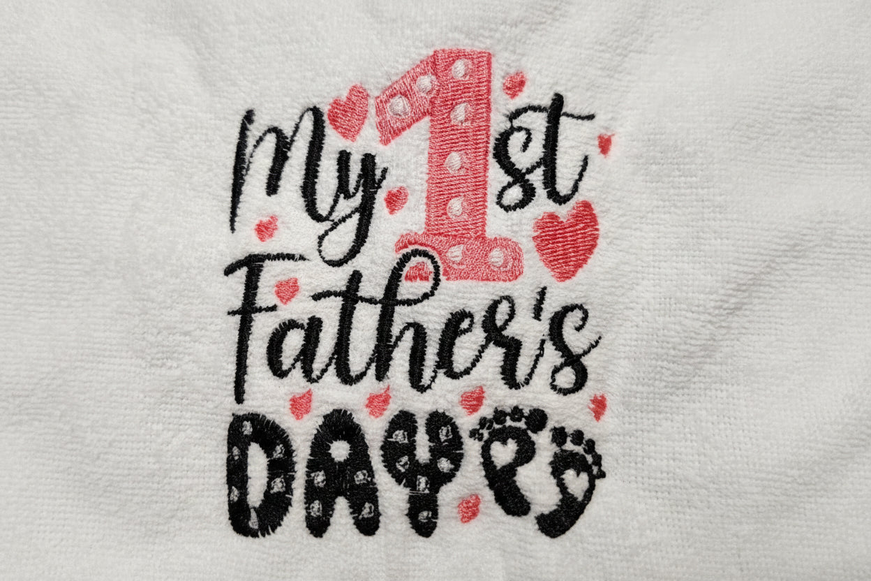 Embroidered My First Fathers Day bib-Pink and Black
