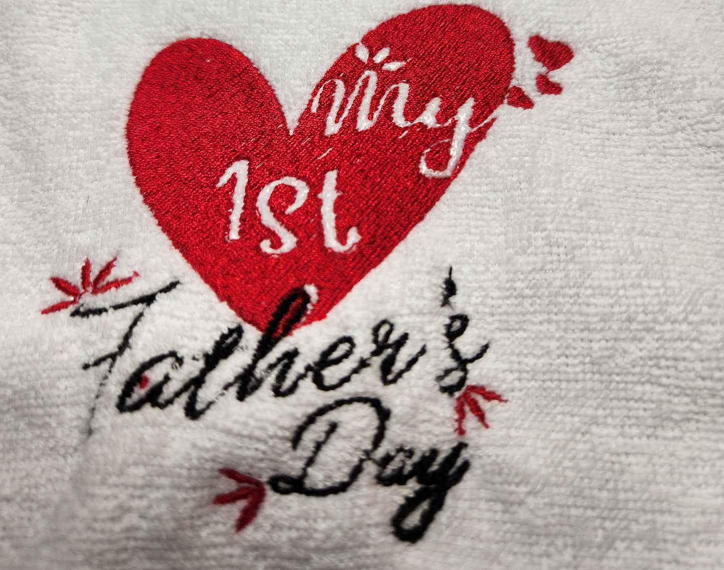 Embroidered My First Fathers Day bib With Big Red Heart