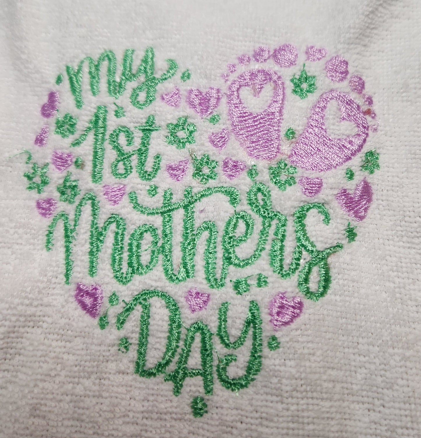 Embroidered My First Mothers Day Bib-Teal and Lavender Heart