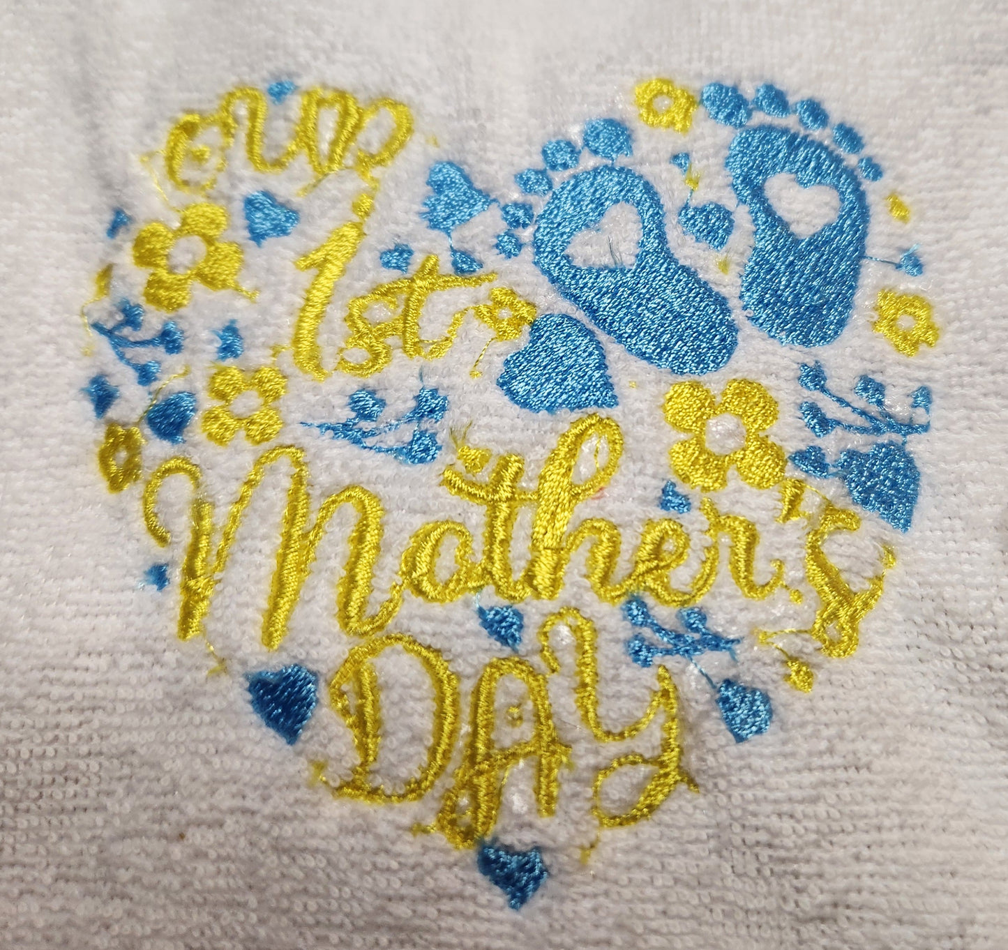 Embroidered Our First Mothers Day Bib-Teal and Lavender Heart