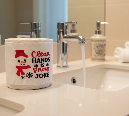 Clean Hands Snow Joke Embroidered Toilet Paper cover