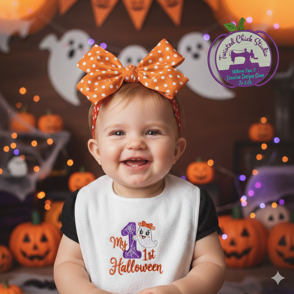 Embroidered My First Halloween Bib with Girl Ghost - 3+ Months