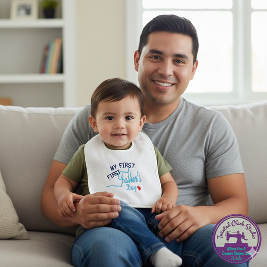 Embroidered My First Fathers Day bib-Blue