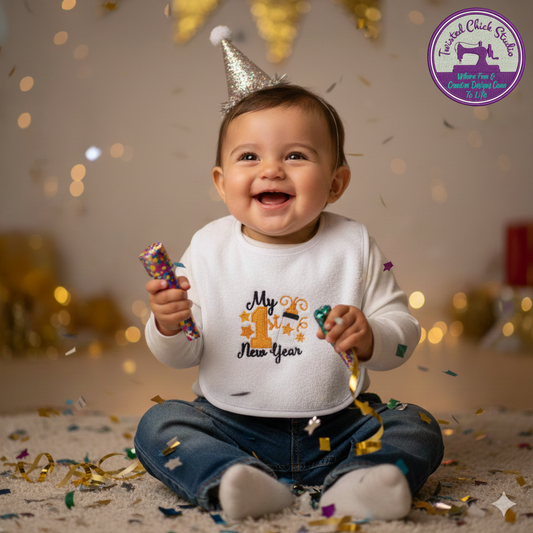 Embroidered My First New Years Bib - 3+ Months