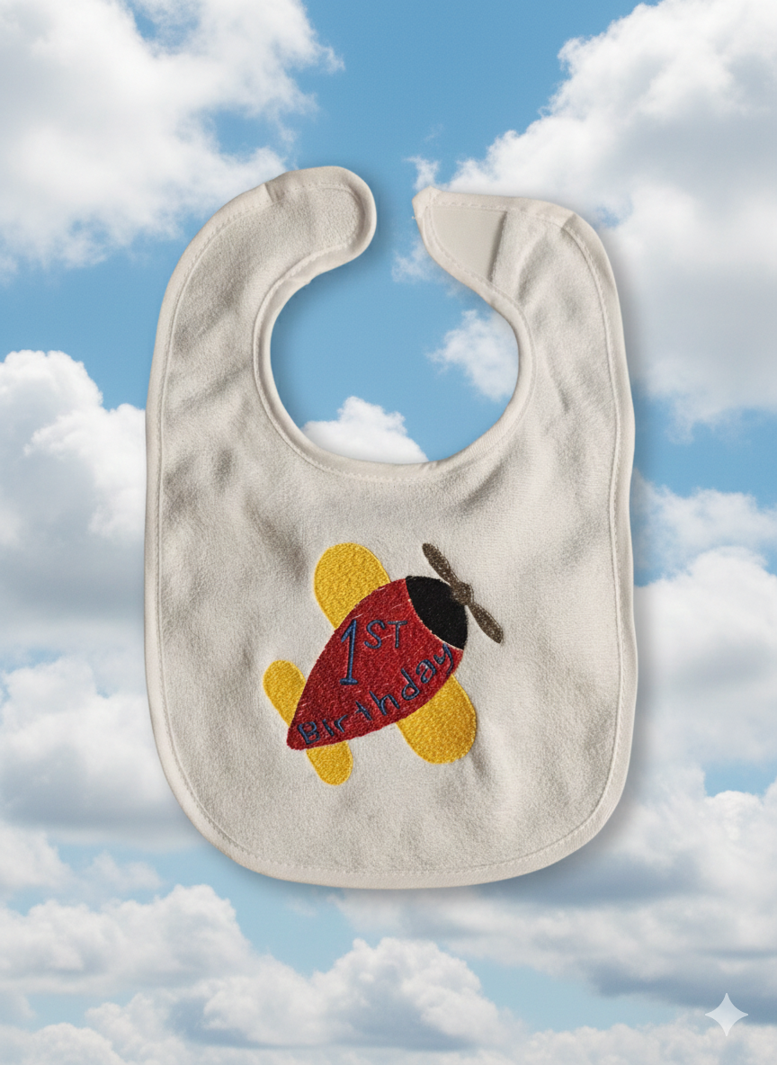 Embroidered My First Birthday Bib- Airplane